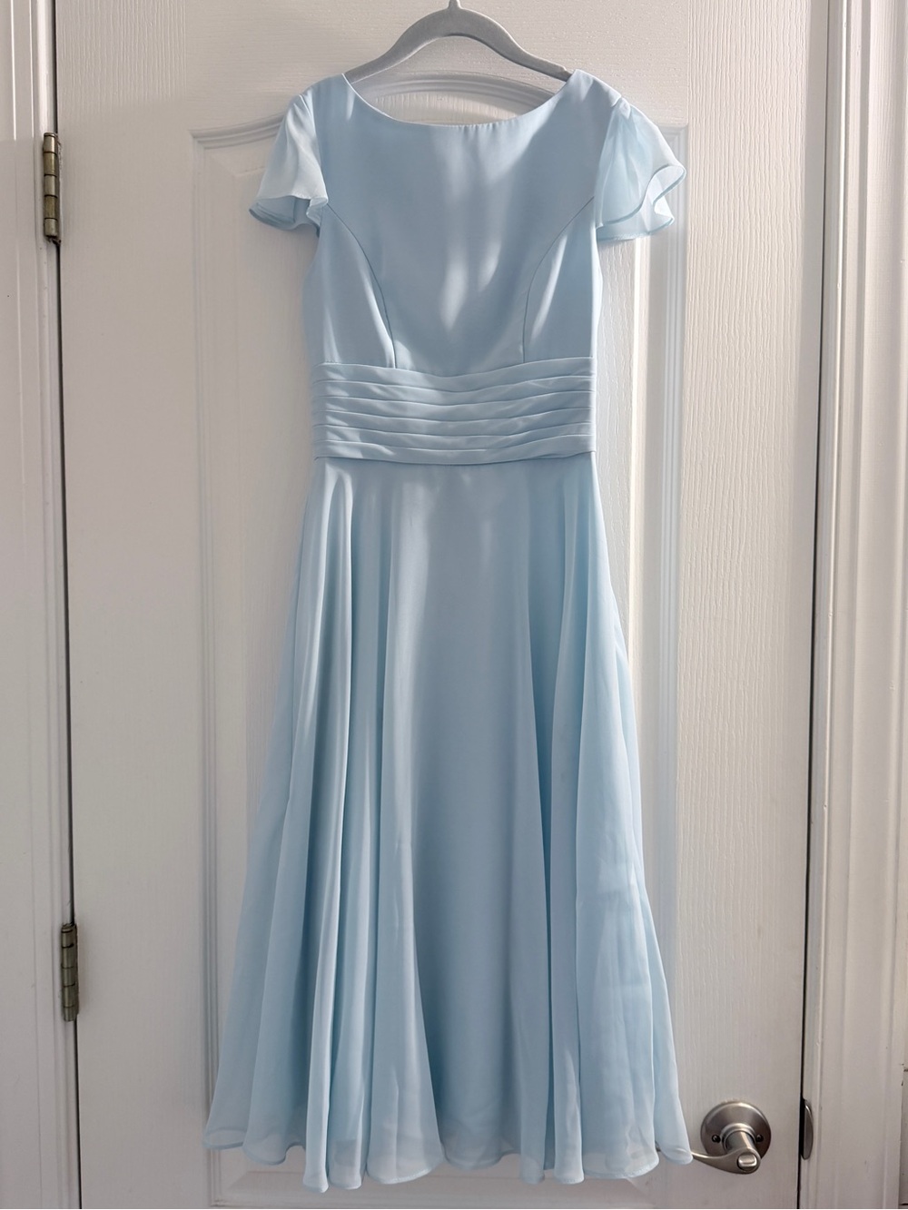 Azazie Sky Blue Chiffon Dress Youth 6 -Worn Once- Wedding Junior Bridesmaid
